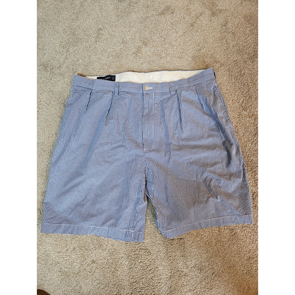 Polo Golf Ralph Lauren Shorts Mens Size 40 Blue Gingham Pleated Cotton Preppy - Picture 2 of 9